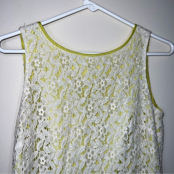 LOFT Ivory and Bright Yellow Lace Ruffle Hem Dress Size 4 - Picture 8 of 8